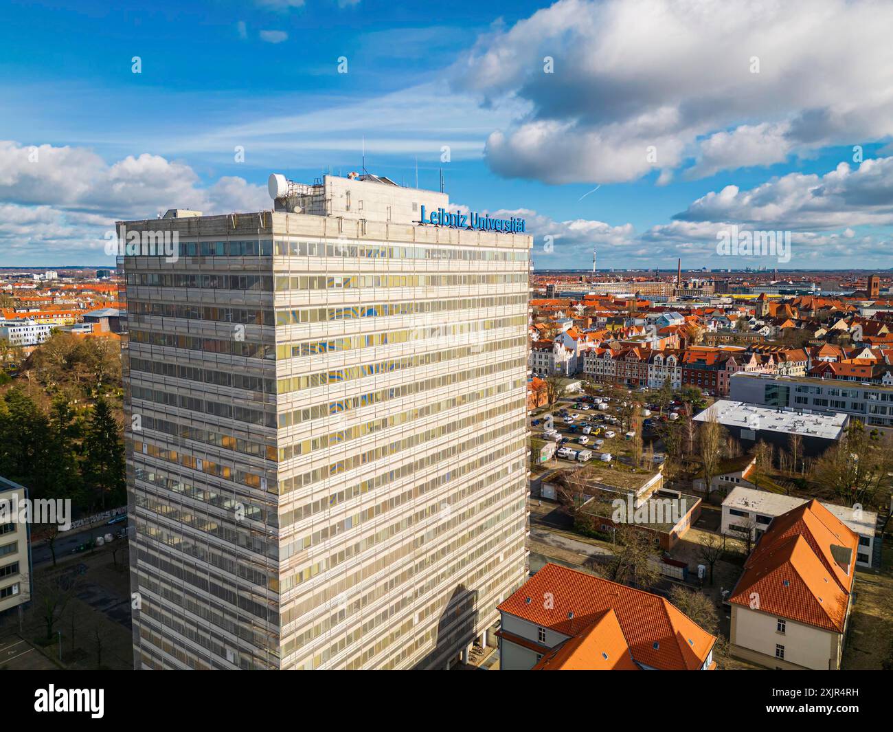 Luftaufnahme der Leibnitz-Universität und des Max-Planck-Instituts für Gravitationsphysik Stockfoto