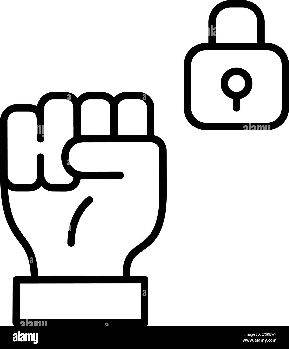Die Faust hochgehoben und verriegelt. Sicherheit, Stärke und aktiver Schutz. Pixelperfektes, bearbeitbares Konturvektorsymbol Stock Vektor