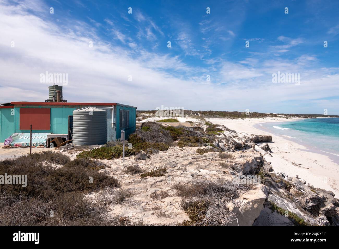 Angelhütte in Grey, einer Besatzungssiedlung am Strand im Nambung National Park. Stockfoto