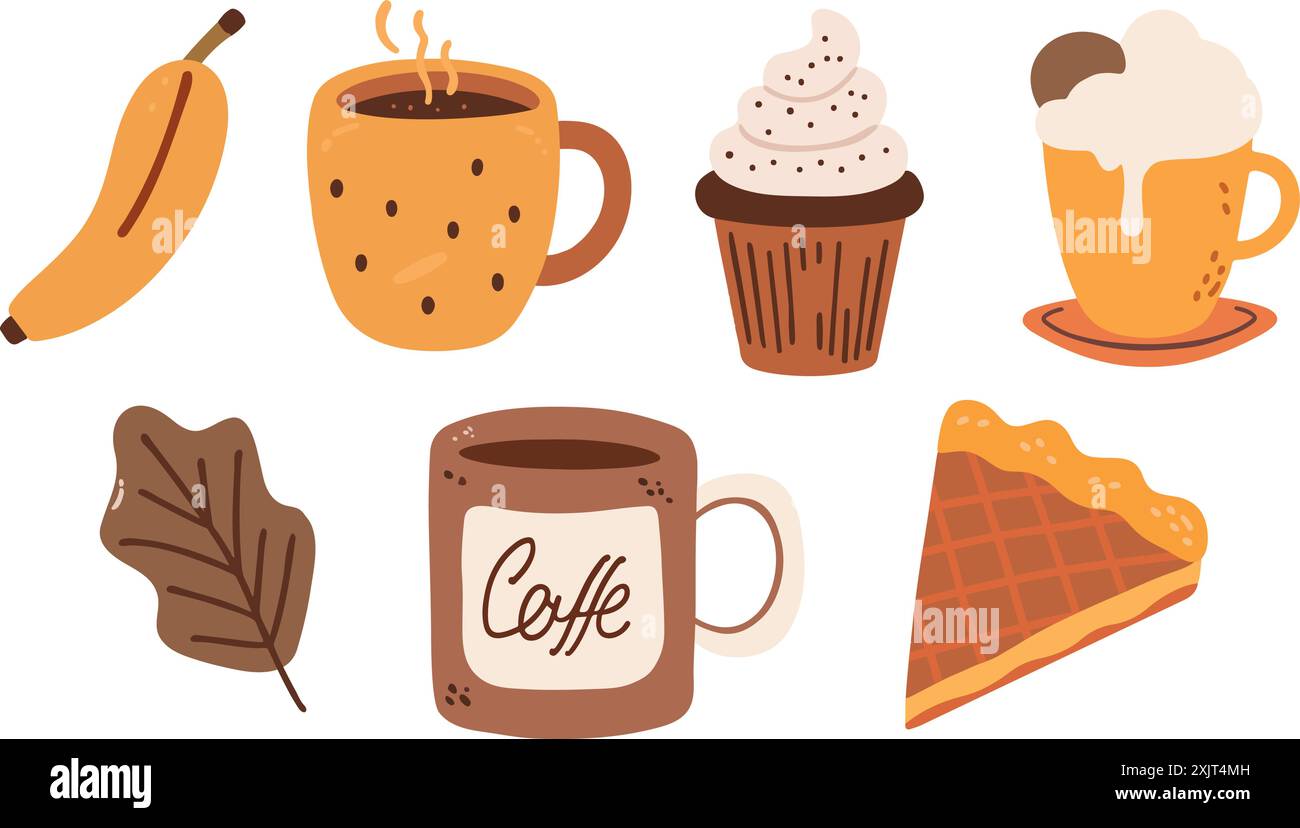 Heiße Herbstgetränke und -Speisen, Doodle Vector Collection Stock Vektor