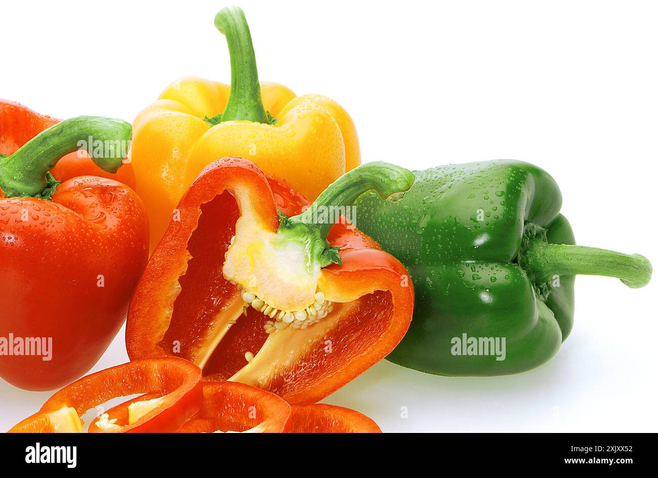 Paprika in vier Reifestadien Stockfoto