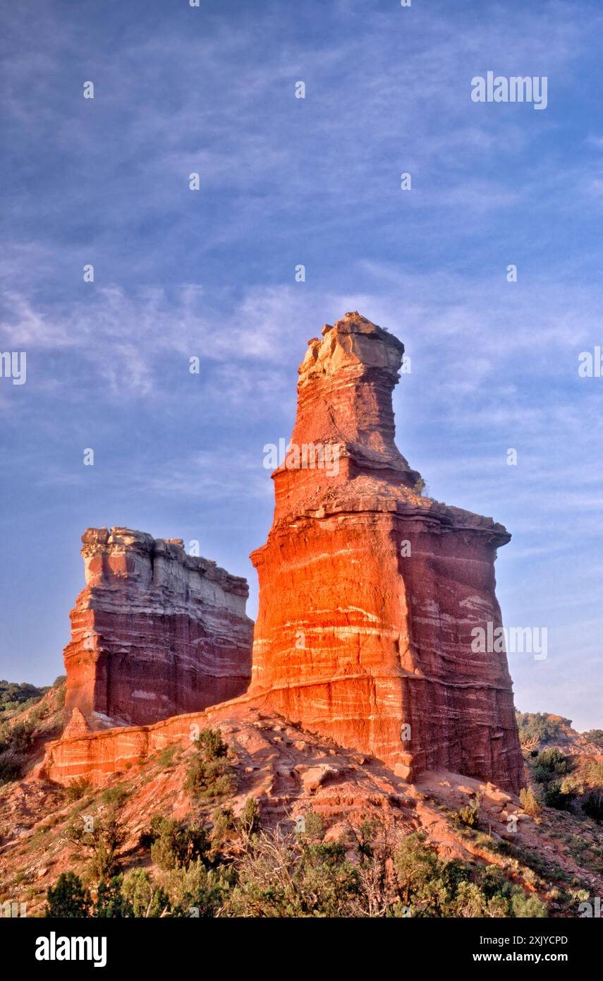 Lighthouse Rock at Sunrise, Palo Duro Canyon State Park, Texas, USA Stockfoto