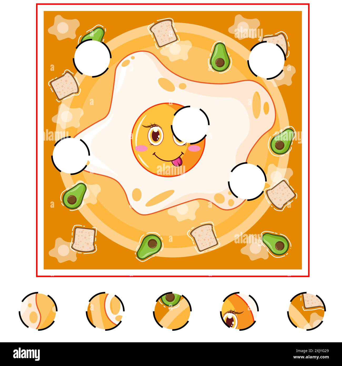 Kinderspiel. Sammeln Sie ein Bild. Erziehungsspiel für Kinder. Süßes Happy Spiegelei. Vektor-Zeichentrickfigur Illustration. Zeichentrickvektorillustrat Stockfoto