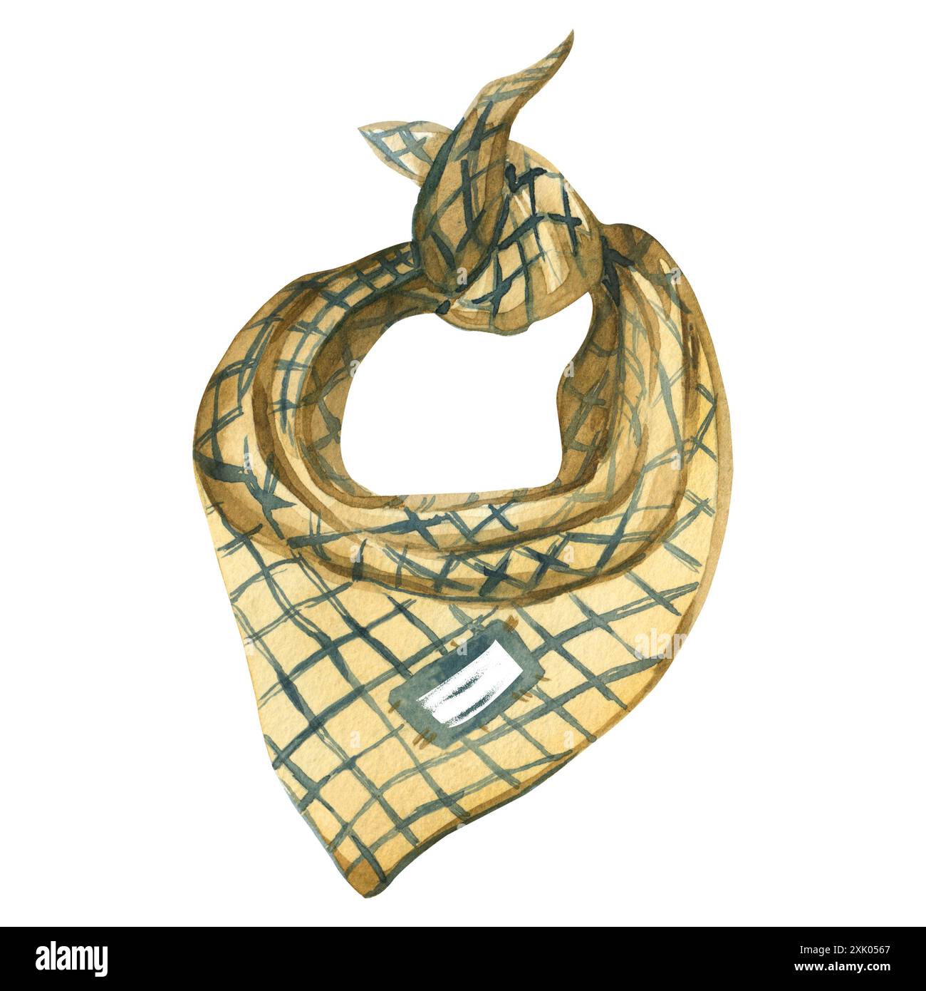 Taschentuch, Bandana für Hunde, handbemalt in Aquarellen. Beigefarbener Schal mit Karomuster, Bandana für Haustiere. Geeignet zum Bedrucken auf Stoff und Papier Stockfoto