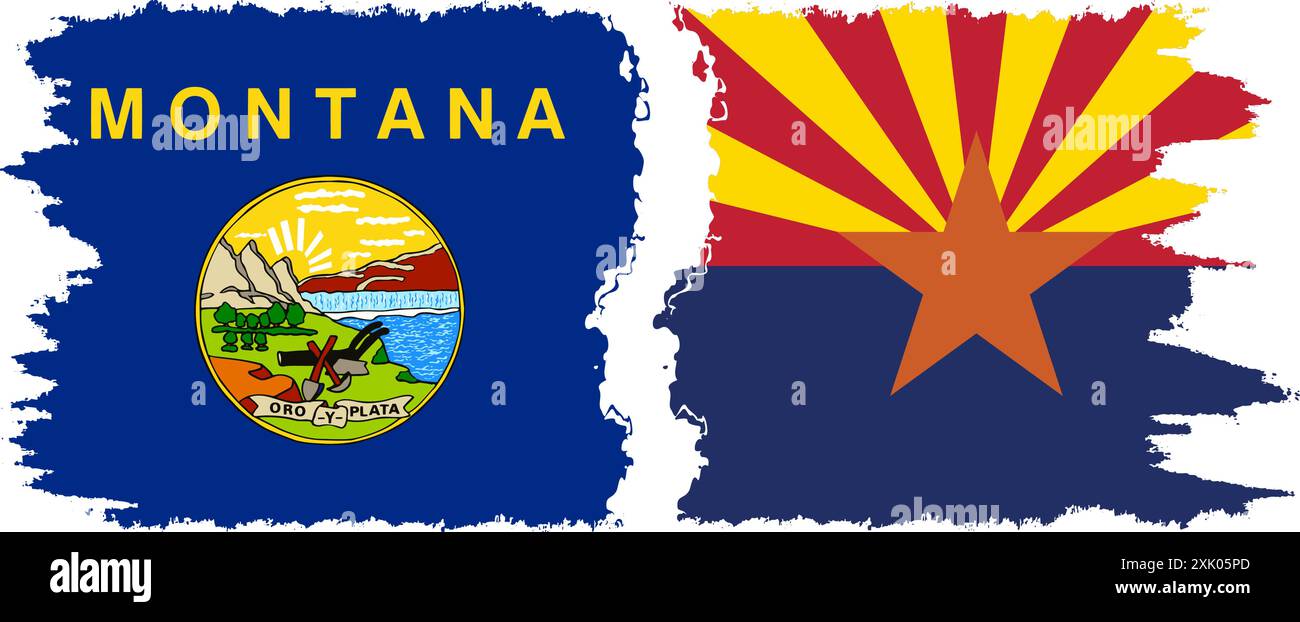 Arizona und Montana staaten Grunge Pinsel Flags Verbindung, Vektor Stock Vektor