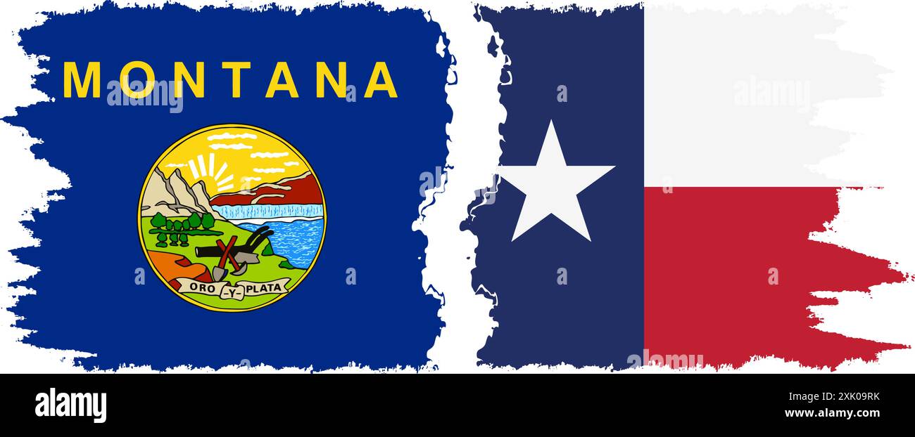 Texas und Montana geben an, dass die Verbindung zwischen Pinselflaggen und Vektor besteht Stock Vektor