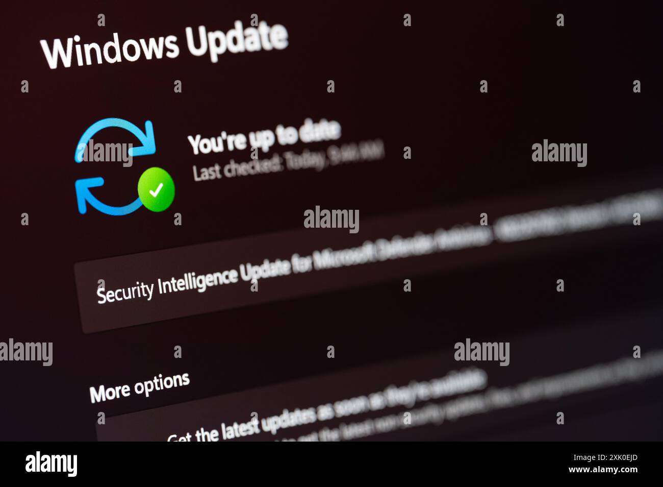New York, USA – 19. Juli 2024: Microsoft Windows 11 aktualisiert die offizielle Website und zeigt Nahansicht des Bildschirms Stockfoto