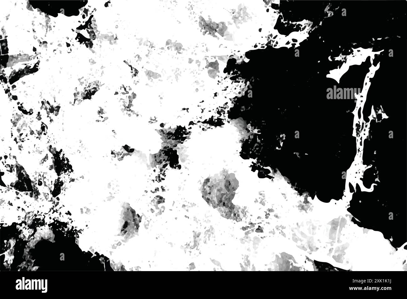 Grunge schwarz-weiß Muster. Monochrome Partikel abstrakte Textur. Hintergrund von Rissen, Abnutzungen, Spänen, Flecken, Tintenflecken, Linien. Grunge Art. Stock Vektor