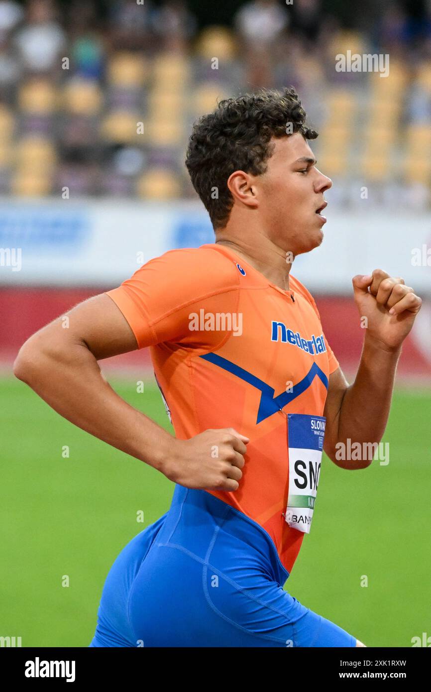 Banska Bystrica, Slowakei. Juli 2024. BANSKA BYSTRICA, SLOWAKEI - 20. JULI: Mikai Snoek trat am 20. JULI 2024 im 400-m-Men Heat 2/4 Decathlon während des dritten Tages der Leichtathletik-U18-Europameisterschaft im SNP Dukla Stadium in Banska Bystrica, Slowakei, an. (Foto: Nikola Krstic/BSR Agency) Credit: BSR Agency/Alamy Live News Stockfoto