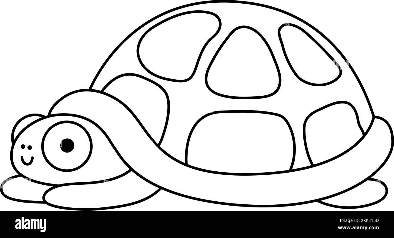 Vektor-Symbol für Schwarzweiß-Schildkröte. Unter dem Meer Illustration oder Ausmalseite mit niedlichem lustigem Meerestier. Zeichentrick unter Wasser, Meerjungfrau oder Marine Stock Vektor