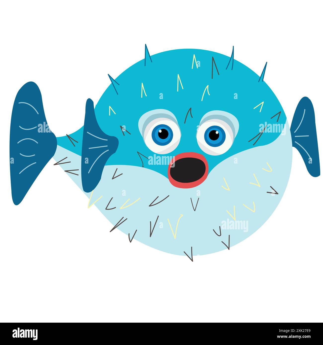 Blauer Blowfish mit offenem Mund; Illustration eines Meeresfisches, der staunend aussieht Stock Vektor