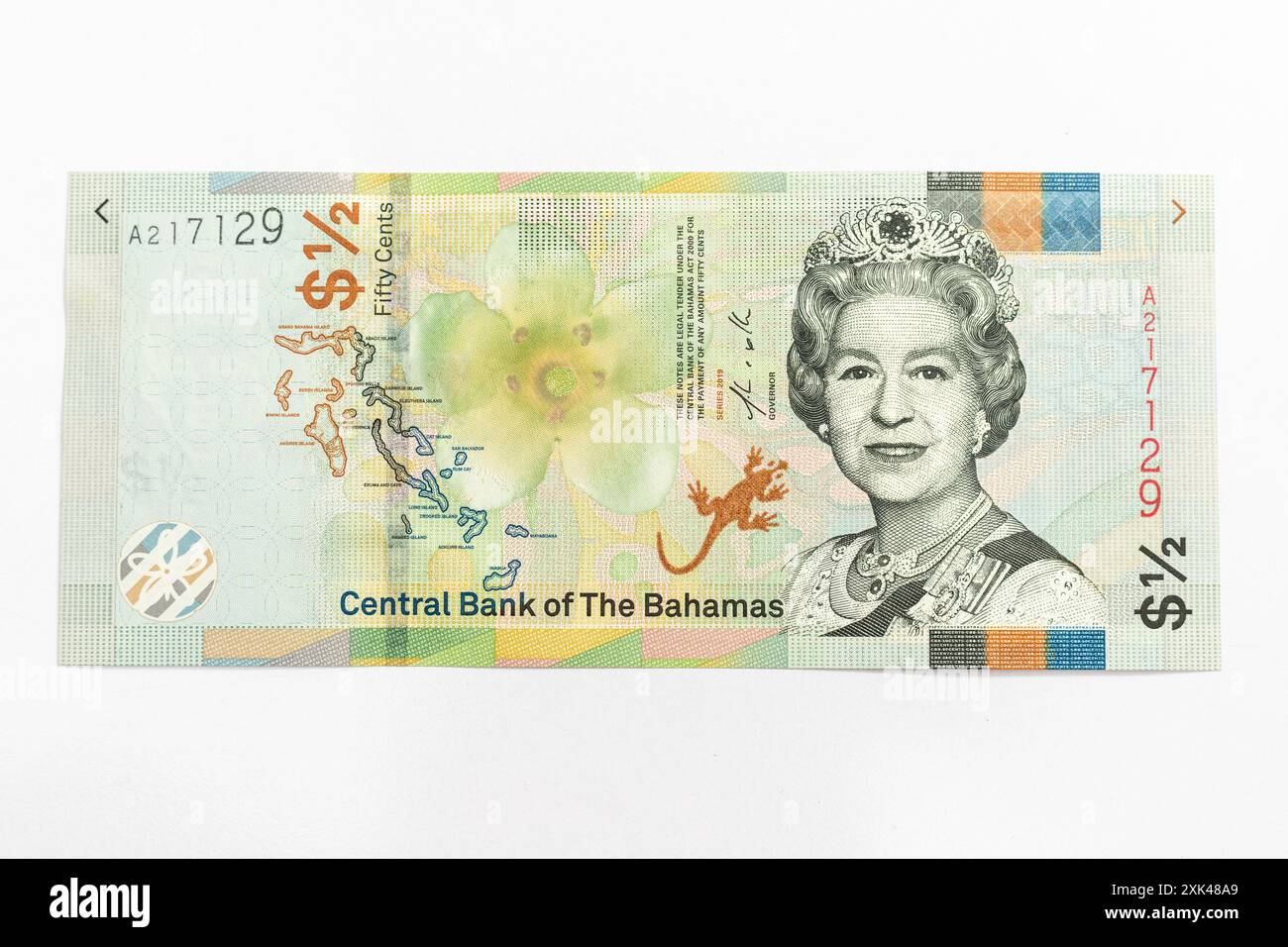 Bahamaische 50-Cent-Banknote - Vorderseite Stockfoto