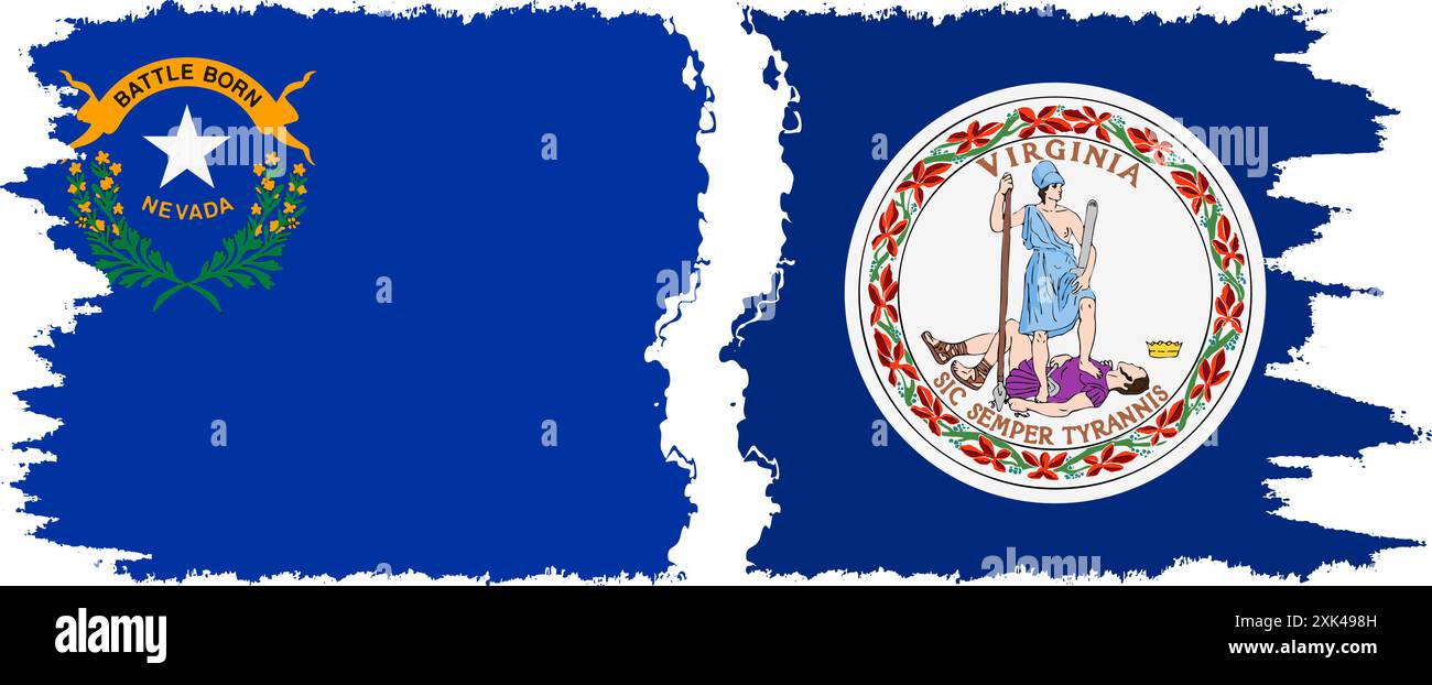 Virginia und Nevada staaten Grunge Pinsel Flags Verbindung, Vektor Stock Vektor
