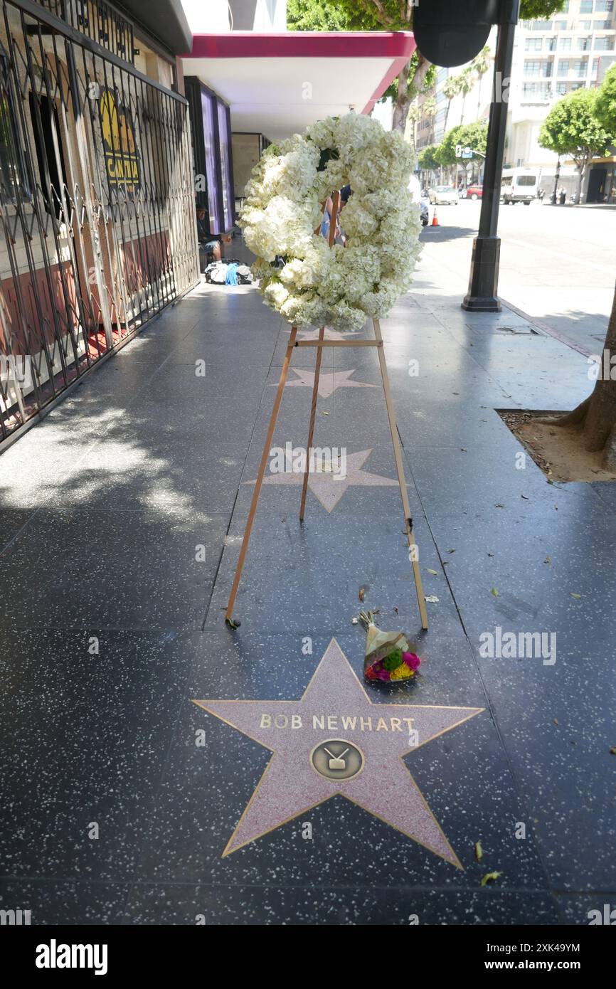 Los Angeles, Kalifornien, USA 19. Juli 2024 Comedian Bob Newhart Hollywood Walk of Fame Star with Memorial Flowers on Hollywood Blvd am 19. Juli 2024 in Los Angeles, Kalifornien, USA. Foto: Barry King/Alamy Stock Photo Stockfoto