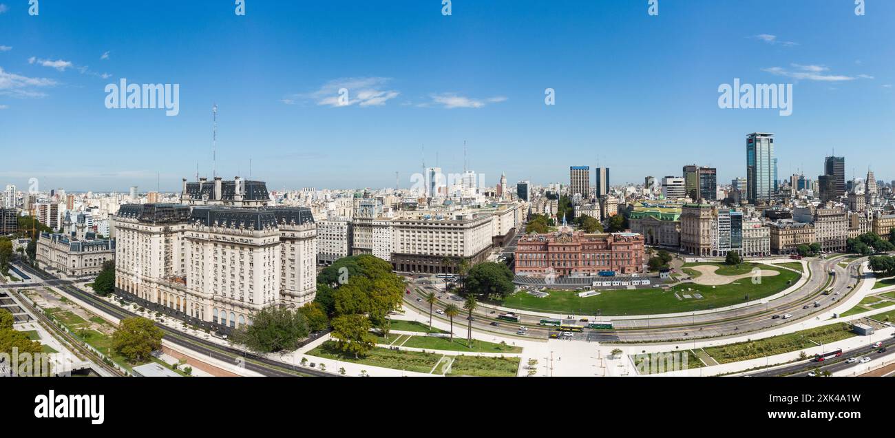 Buenos Aires, Argentinien: Panoramablick auf das historische Viertel von Buenos Aires mit der Casa Rosada, dem Pink House, am Plaza de Mayo in A Stockfoto