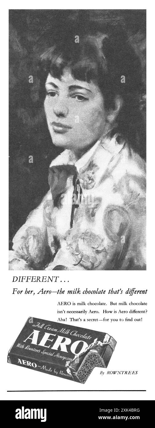 1951 britischen Werbung für Aero Rowntrees Chocolate Bar. Stockfoto