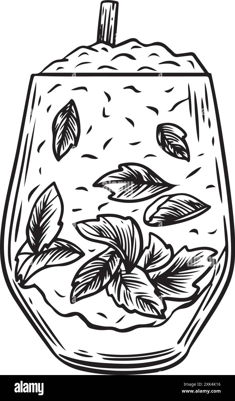 Mojito-Getränk mit Eis und Minze isoliert auf weißem Hintergrund. Stock Vektor