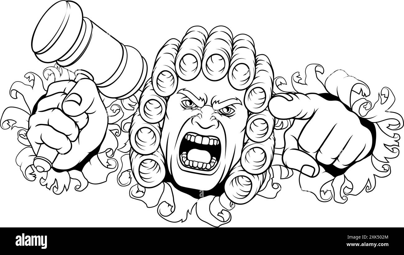 Der Wütende Richter Hammer Gavel Cartoon Charakter Stock Vektor