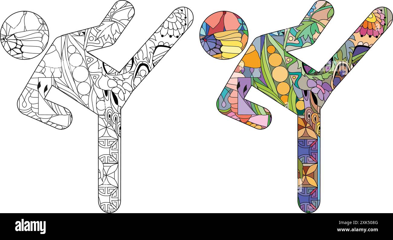 Handgemalte Kunst. Handgezeichnete Illustration Icon TAERKWONDO zum Färben von T-Shirts und anderen Dekorationen. Farbe und Kontur festgelegt Stock Vektor