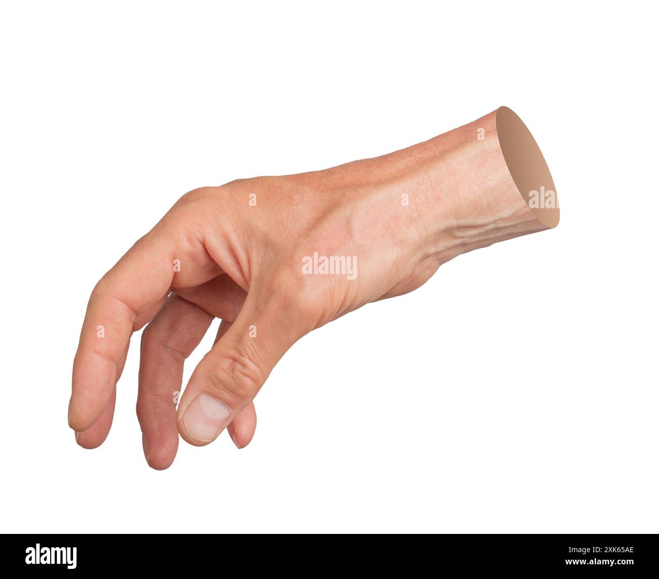 Hand greifen, isoliert auf weißem Hintergrund. Stockfoto
