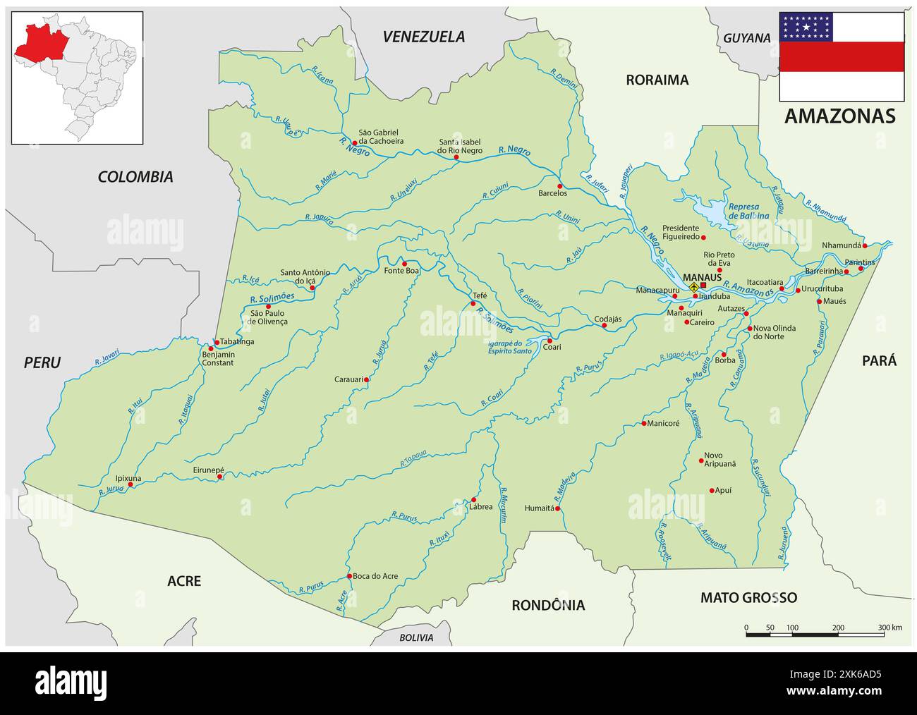 Karte des brasilianischen Bundesstaates Amazonas Stockfoto
