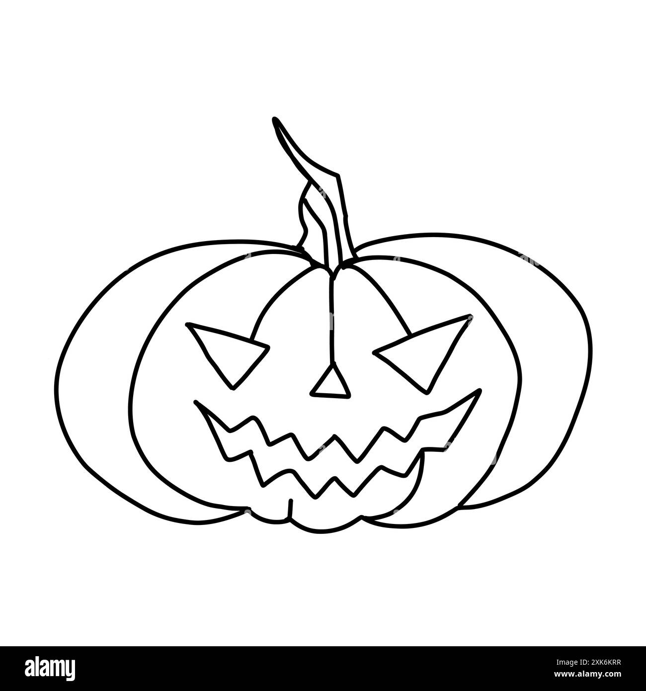 Halloween Kürbis Jack Laterne mit geschnitztem lächelndem Gesicht. Halloween-Laterne Kürbis, einfache Umrissvektor-Illustration in schwarz-weiß-Stil. Stockfoto