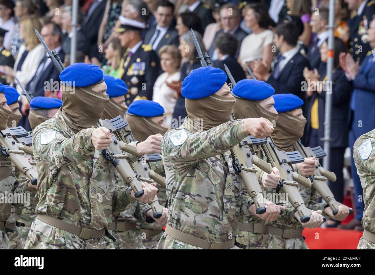 Brüssel, Belgien Juli 2024. Dieses Bild zeigt die Militär- und Zivilparade am belgischen Nationalfeiertag, Sonntag, den 21. Juli 2024 in Brüssel. Diese Parade ist eine Hommage an die Sicherheits- und Rettungsdienste unseres Landes, wie Armee, Polizei, Feuerwehr oder Katastrophenschutz. BELGA FOTO NICOLAS MAETERLINCK Credit: Belga News Agency/Alamy Live News Stockfoto