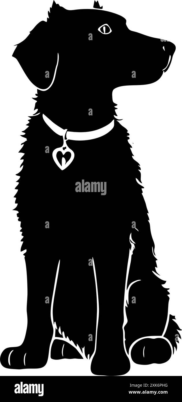 Einfache schwarze grafische Zeichnung eines Hundes, dekoratives Element, Logo Stockfoto