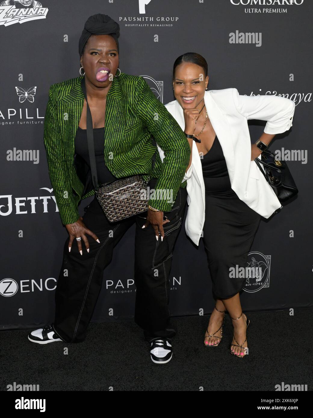 20. Juli 2024, Santa Monica, Kalifornien, USA: Leslie Jones und Nefetari Spencer nehmen an der „A Night with Whoopi“ Teil, um die neue Cannabismarke „Emma & Clyde“ von Whoopi Goldberg zu feiern (Credit Image: © Billy Bennight/ZUMA Press Wire) NUR ZUR REDAKTIONELLEN VERWENDUNG! Nicht für kommerzielle ZWECKE! Stockfoto