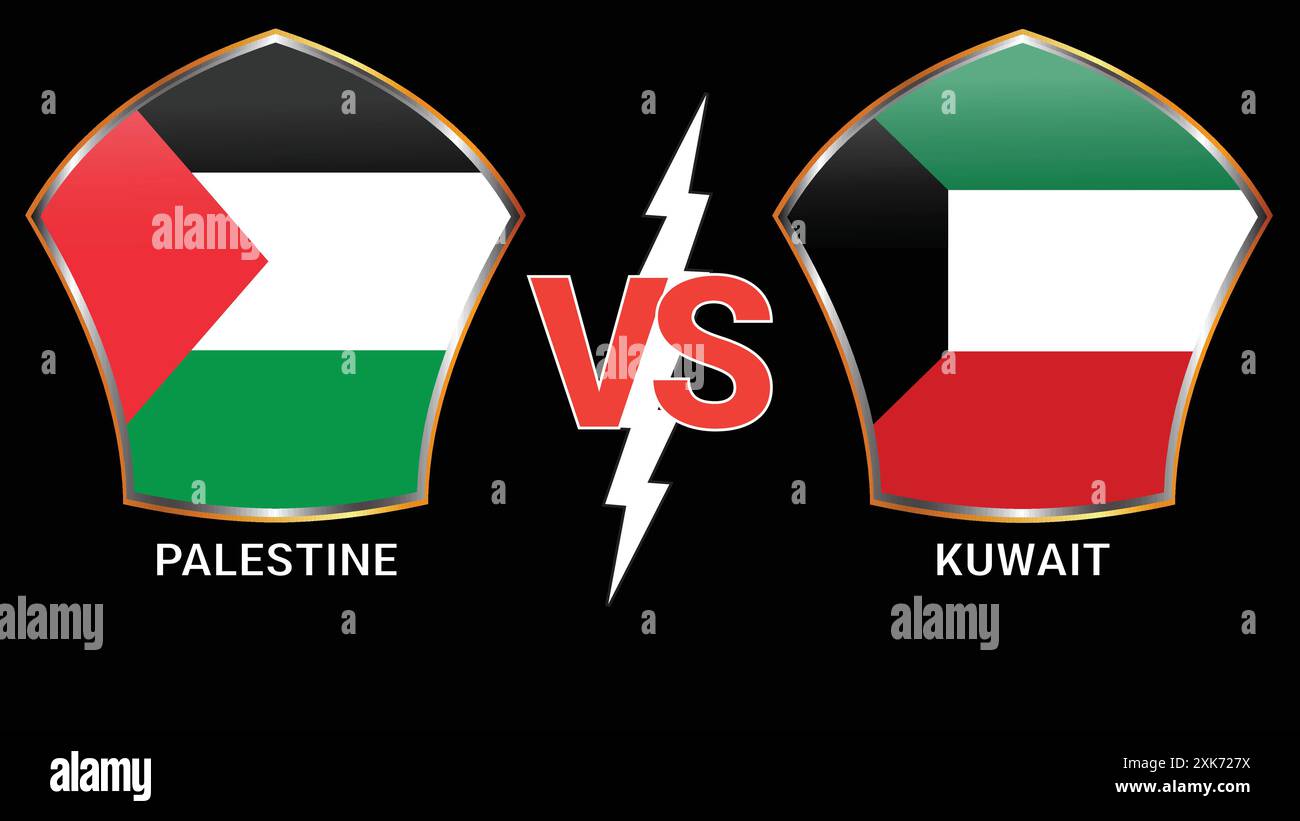 Palästina gegen Kuwait Fußballspiel mit schwarzem Hintergrund und gegen Flags Stock Vektor