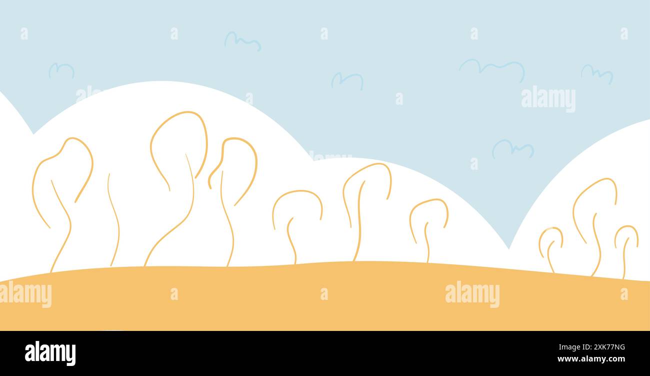 Einfacher Herbst-Hintergrund. Naive Scribble-Landschaft. Handgezeichnete Vektorgrafik. Stock Vektor