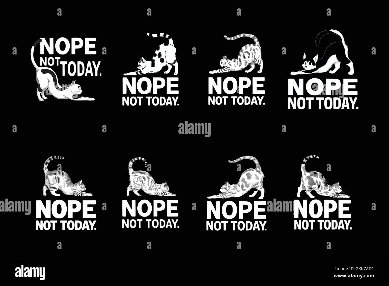 Nope Not Today Cat T-Shirt Designs Set Stock Vektor