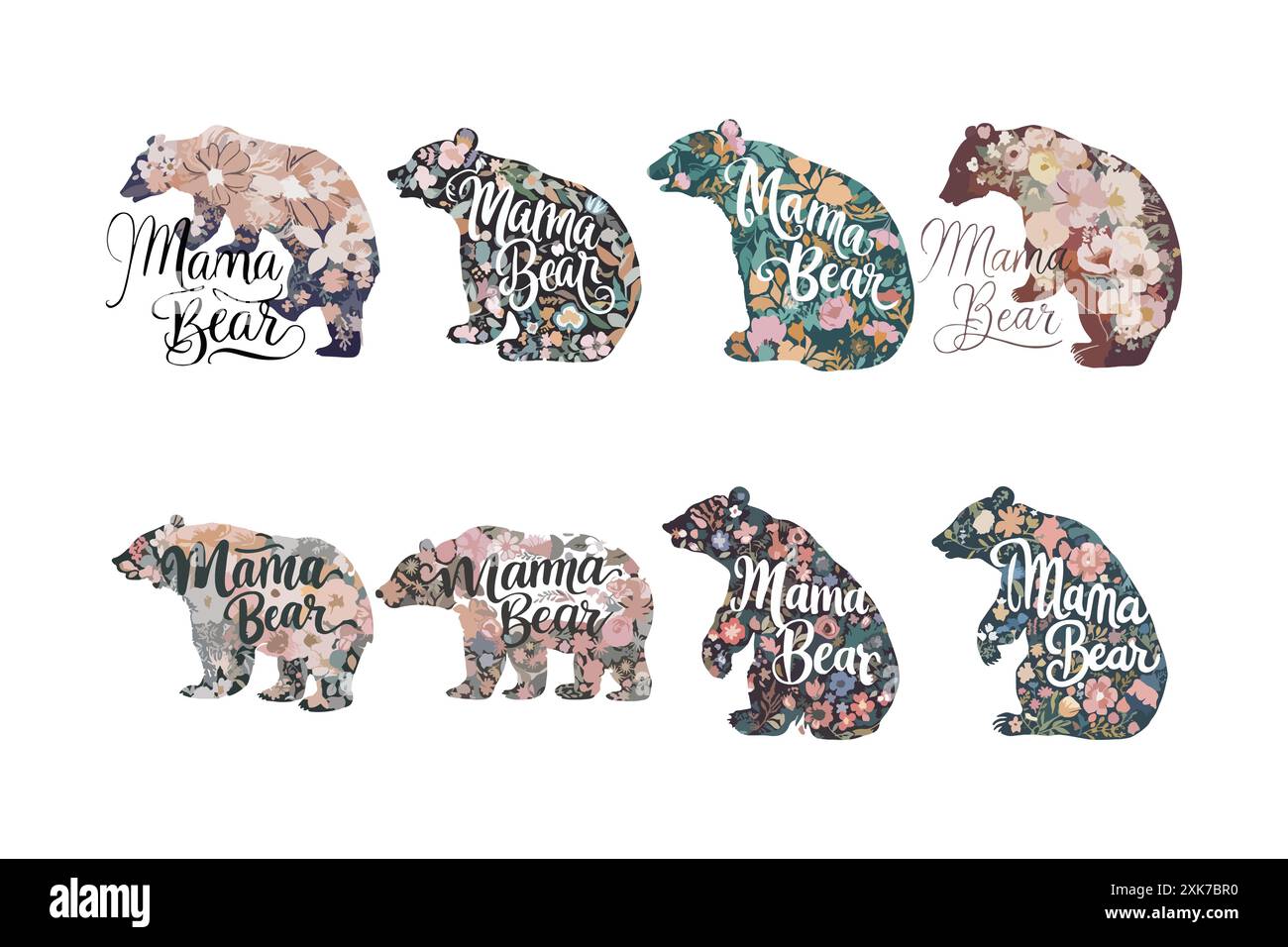 Set mit Mama Bär-T-Shirt-Designs Stock Vektor