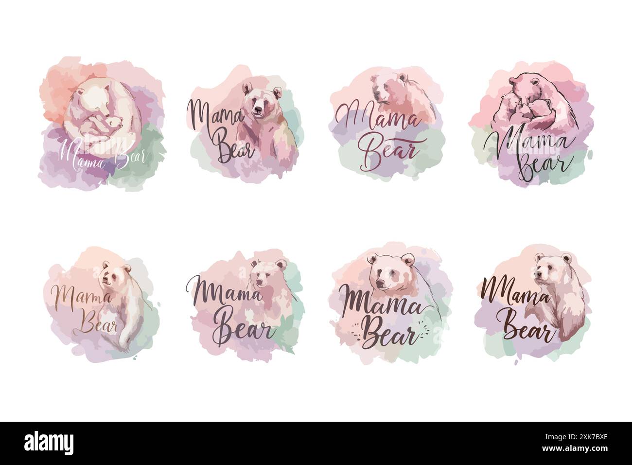 Set mit Mama Bär-T-Shirt-Designs Stock Vektor