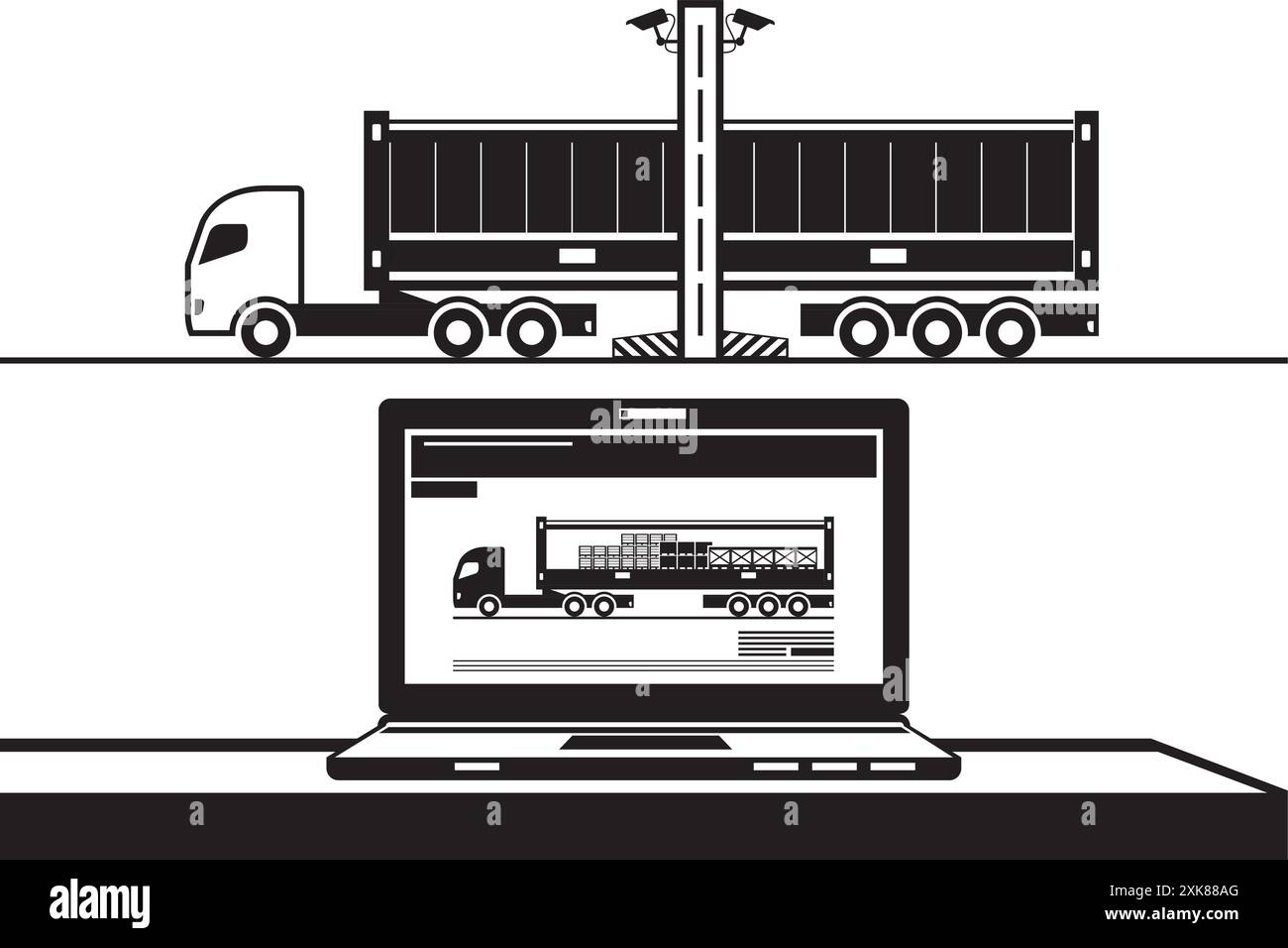 Röntgen-Scannen von LKW und Fracht am Zollhaus – Vektorillustration Stock Vektor