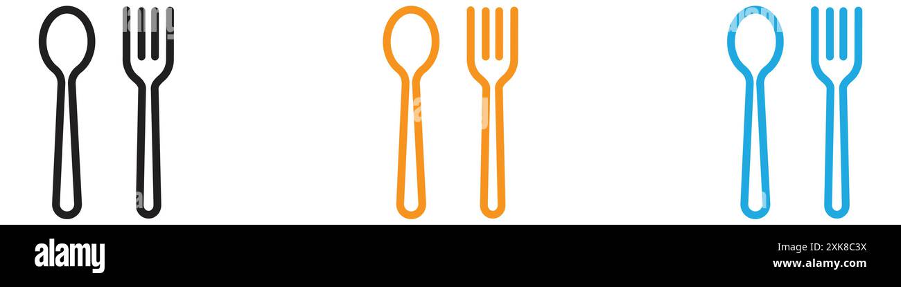 Löffel und Gabel Symbol Vektor-Logo Set Sammlung oder Bündelpackung Stock Vektor