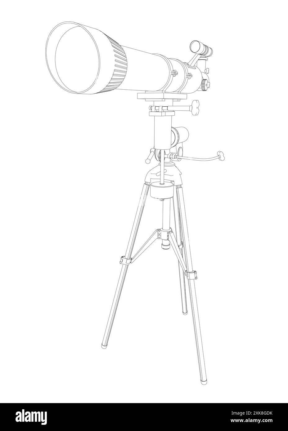 Konturzeichnung des Teleskops - Astronomie-Werkzeug. Teleskop in einfacher Umrissvektordarstellung. Stock Vektor