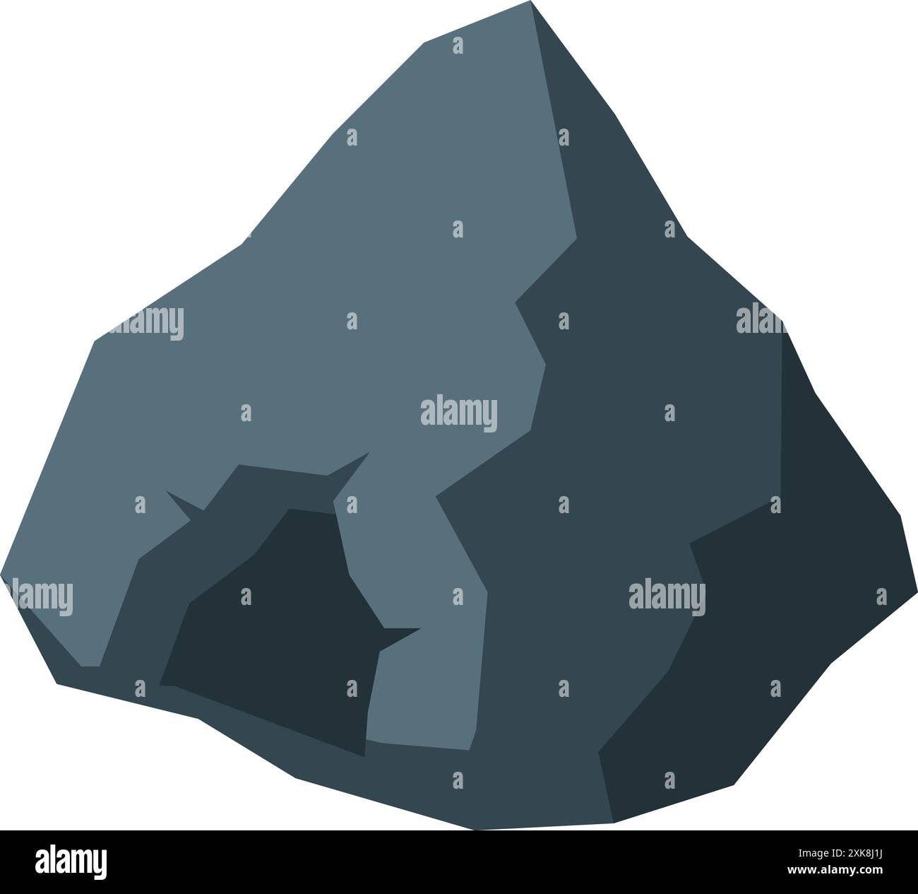Großer grauer Felsen mit einem Loch, das eine Höhle bildet, ist isoliert auf weißem Hintergrund Stock Vektor