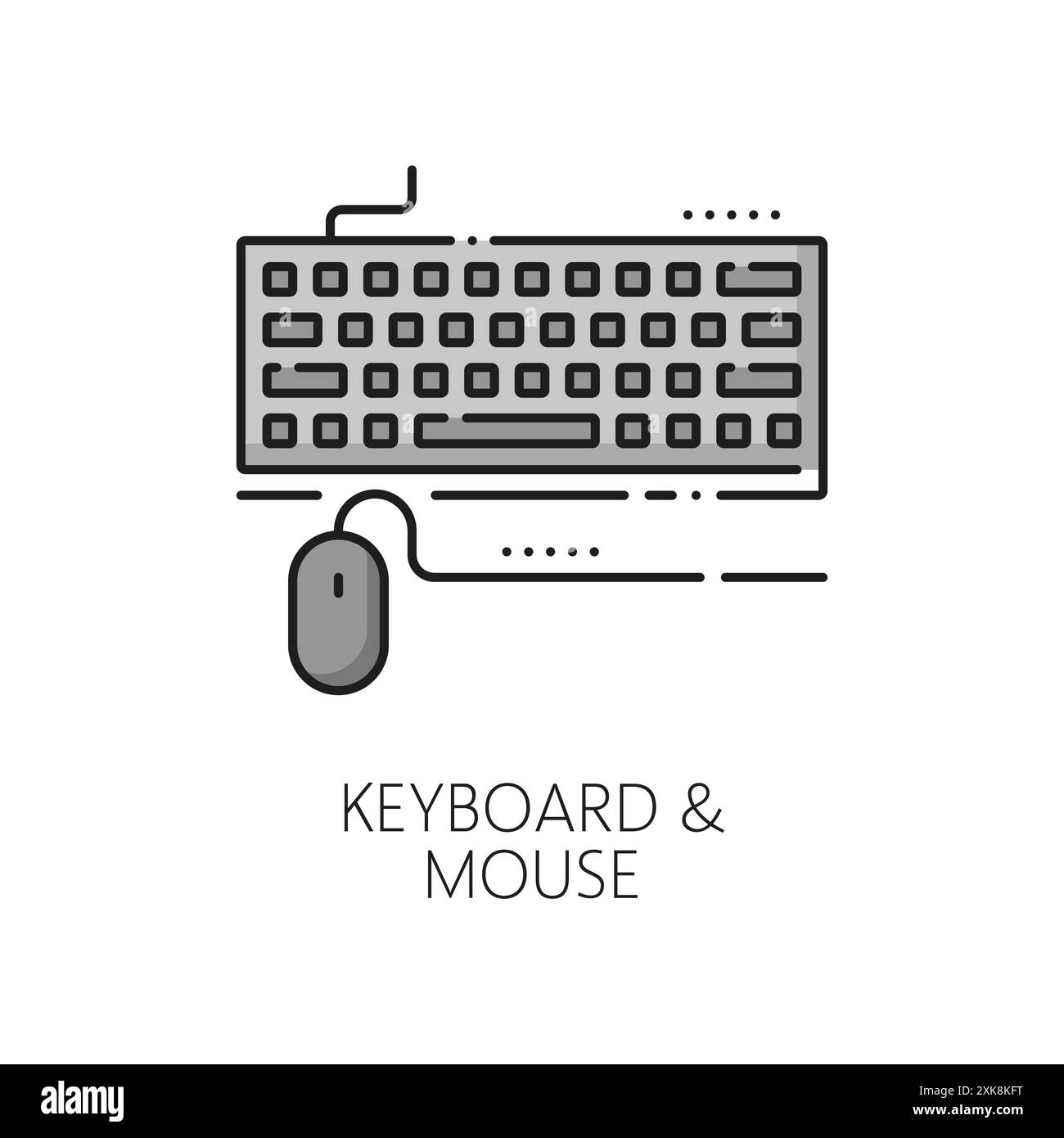 Symbol für die dünne Linie der Computertastatur und -Maus. Computersystemtreiber, Server-Hardware-Tests oder Web-Netzwerk-Software-Entwicklung Thin Line VEC Stock Vektor