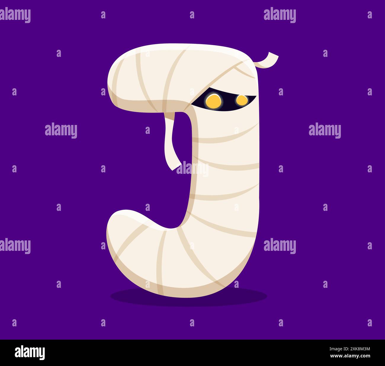 Halloween Schriftart, Buchstabe J als Cartoon Mumienfigur für Horror Alphabet, Vektor ABC Typ. Halloween-Weihnachtsschriftart oder gruselige Schriftart für Kinder mit dem Buchstaben J A Stock Vektor