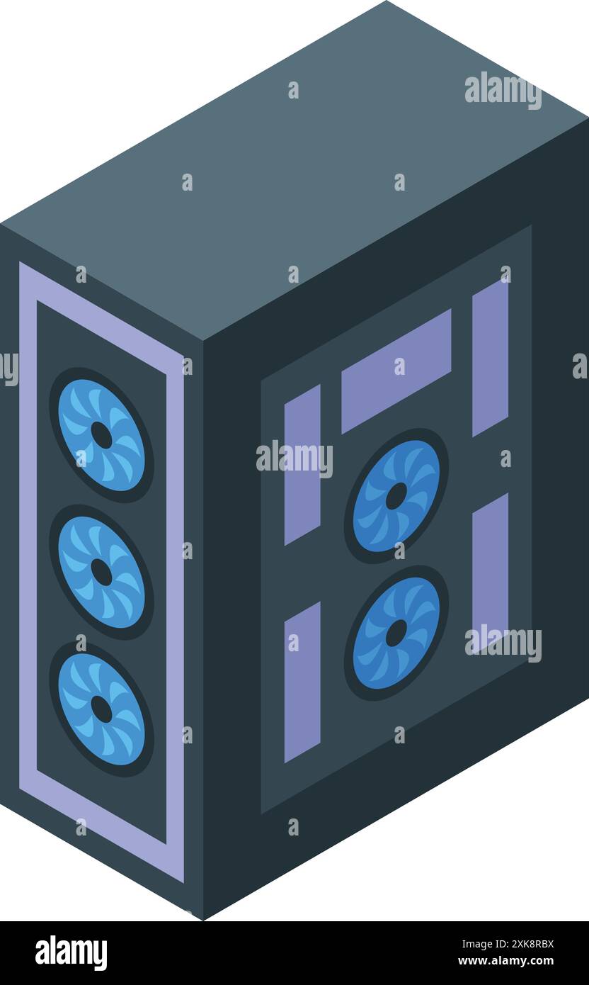 Isometrisches Symbol für das Mining von Kryptowährungen, das das Mining von Kryptowährungen mithilfe der Blockchain-Technologie veranschaulicht, um digitale Währung zu generieren Stock Vektor