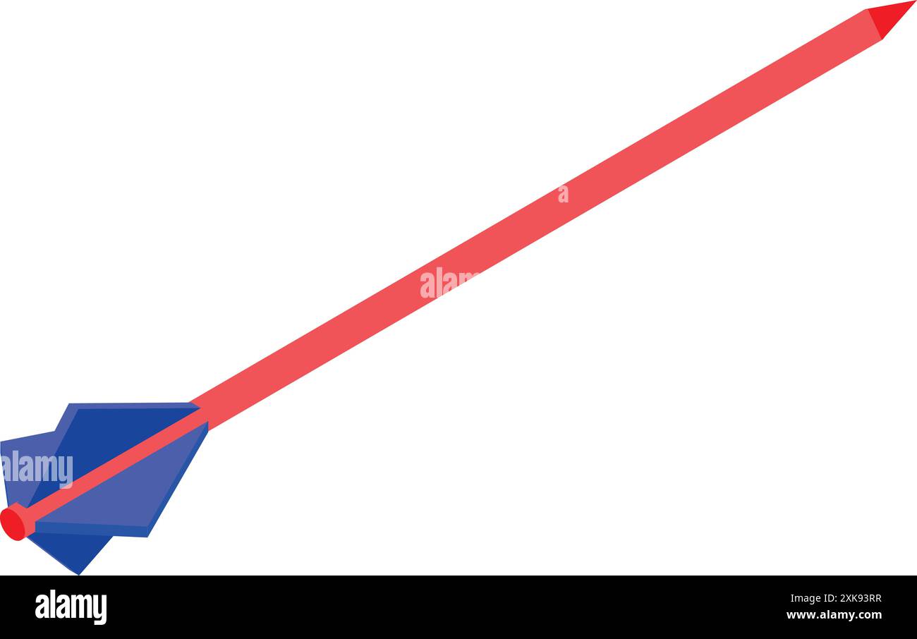 Roter Pfeil fliegt durch die Luft mit blauem Fletching Stock Vektor