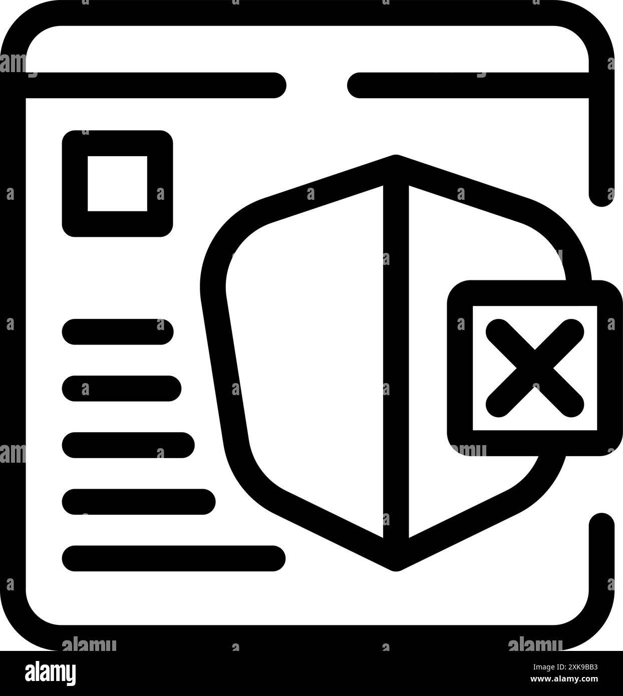 Auf einem Computer mit einem großen roten x wird eine Fehlermeldung zur Website-Sicherheit angezeigt Stock Vektor