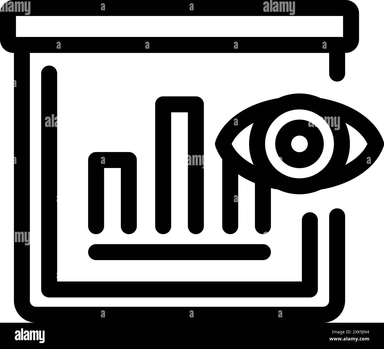 Dieses Symbol stellt das Konzept der Geschäftsvision dar, wobei ein Diagramm mit wachsamem Auge analysiert wird Stock Vektor