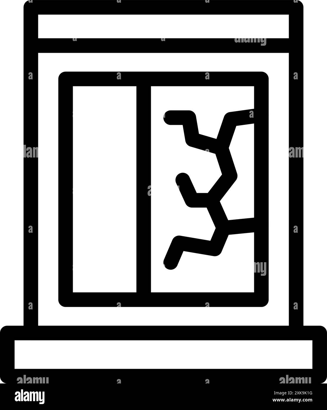 Linienzeichnung einer zerbrochenen Fensterscheibe, was auf Vandalismus und Unsicherheit hindeutet Stock Vektor