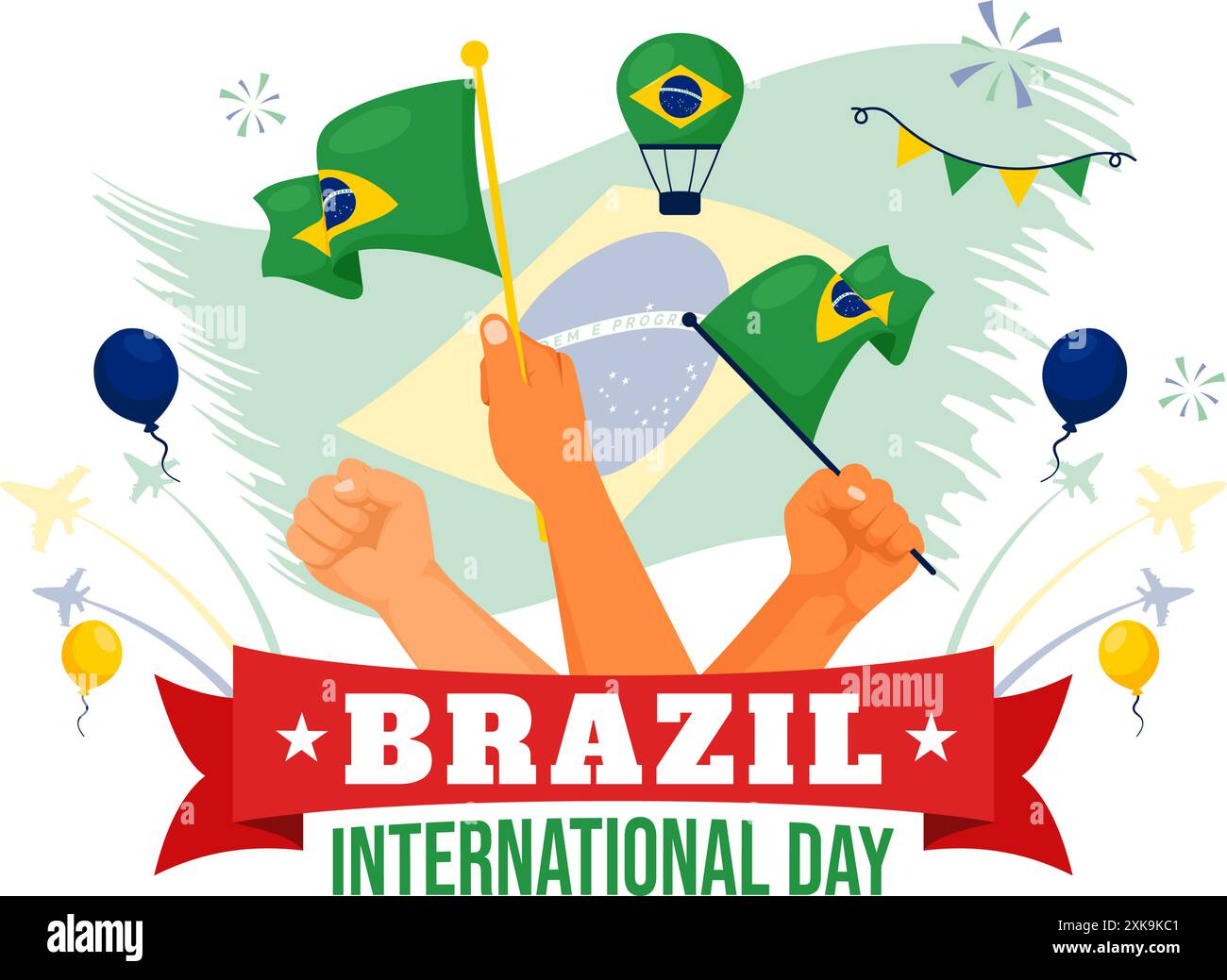 Glückliche Brasilien Unabhängigkeitstag Vektor-Illustration am 7. September mit wehender Flagge und Band in einem National Holiday Flat Style Cartoon Hintergrund Stock Vektor