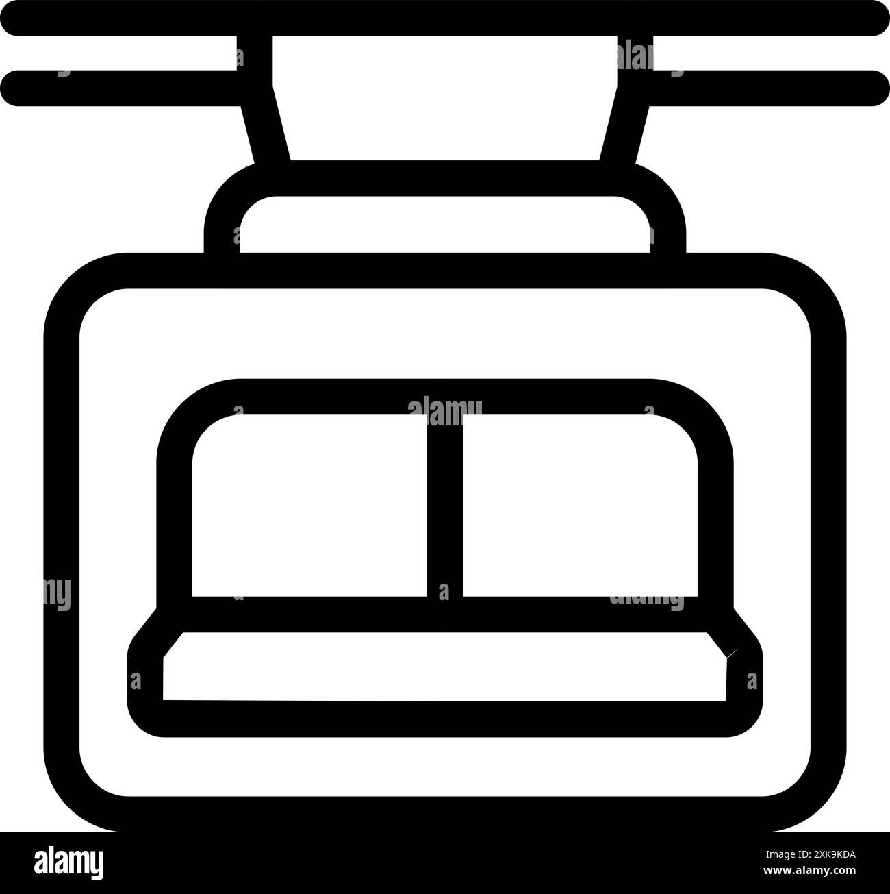 Schwarz-weiß-Symbol einer Standseilbahn, die auf einer Seilbahn fährt Stock Vektor