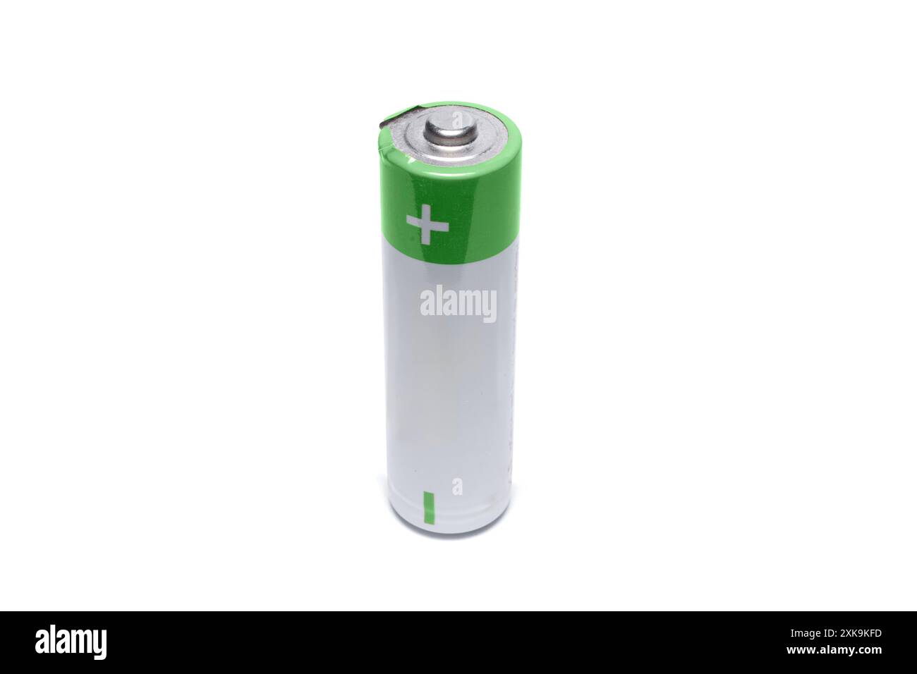 Weiße und grüne 1,5-Volt-AAA-Batterie leer Stockfoto