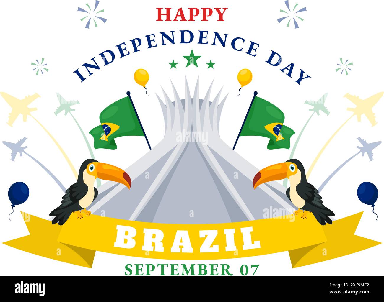 Glückliche Brasilien Unabhängigkeitstag Vektor-Illustration am 7. September mit wehender Flagge und Band in einem National Holiday Flat Style Cartoon Hintergrund Stock Vektor