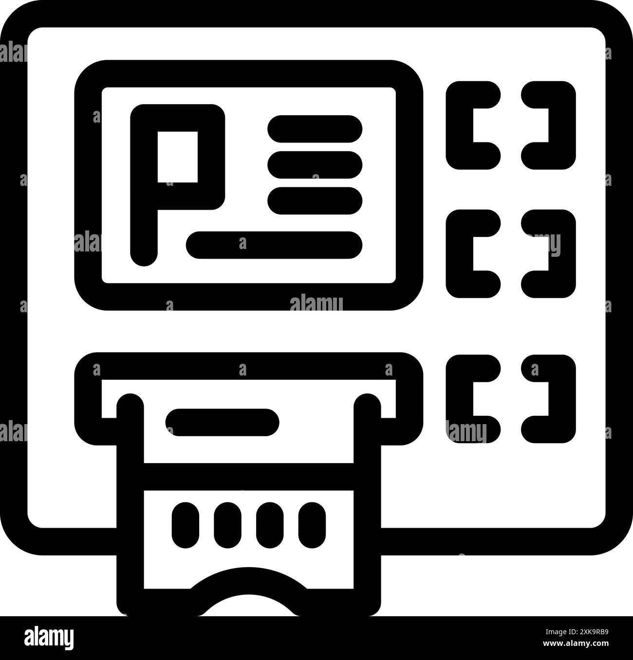 Parkautomat gegen Bezahlung, Parkgebühr, Parkhaus, Parkuhr Symbol, Linie Stil Stock Vektor